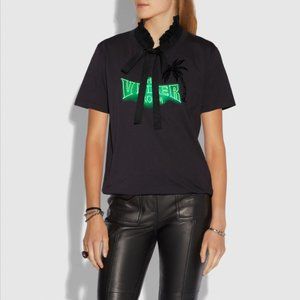Coach Viper Room Neon T Shirt Sign With Ruffled Collar and Tie